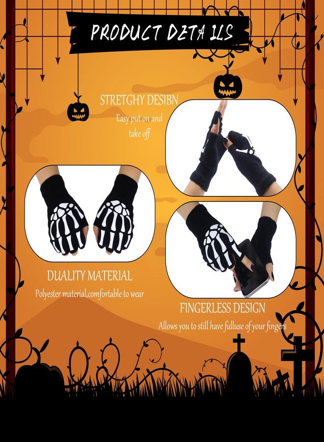 Drokenle Skeleton Fingerless Gloves for Men Women, Halloween Costume Skull Bone Gloves Glow in The Dark Ghost Halloween Costume Accessories - Image 5